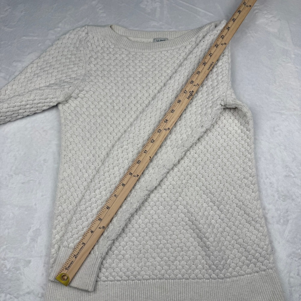 LL Bean Basketweave Knit Sweater Size S Boatneck Pullover Coastal Grandmother - Picture 8 of 10